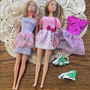 Two vintage Barbie dolls with Green Sneakers